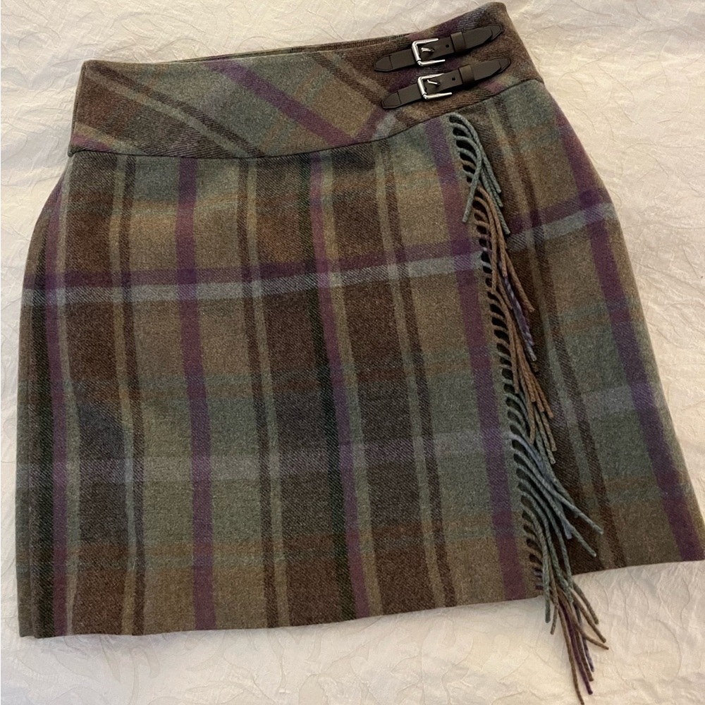 Ralph Lauren Multicolor Plaid Mini Skirt with Fringe